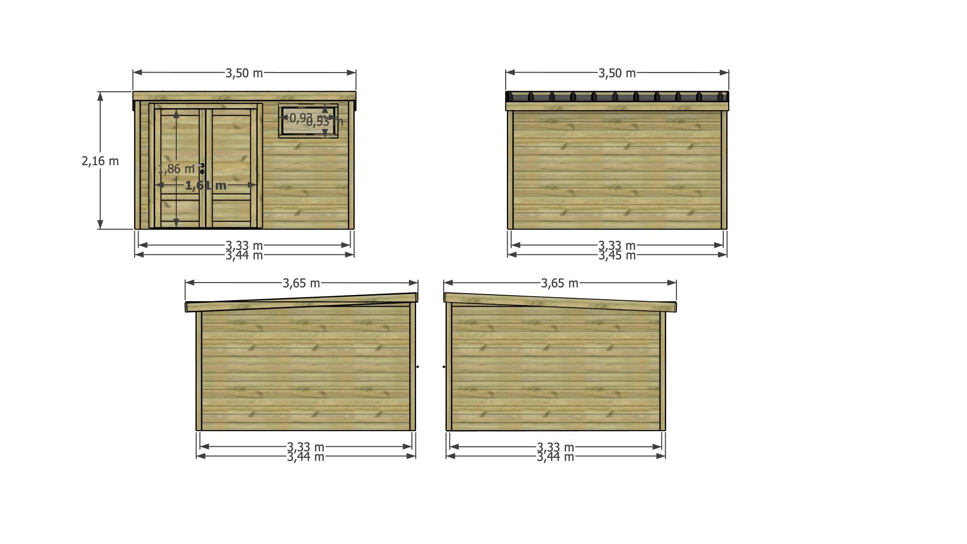 Abri Français - ABRI DE JARDIN bois Pin traité autoclave 27mm - Essentiel - 3,44x3,44m / 12m2 - Bac acier - Abri Français - Image 4