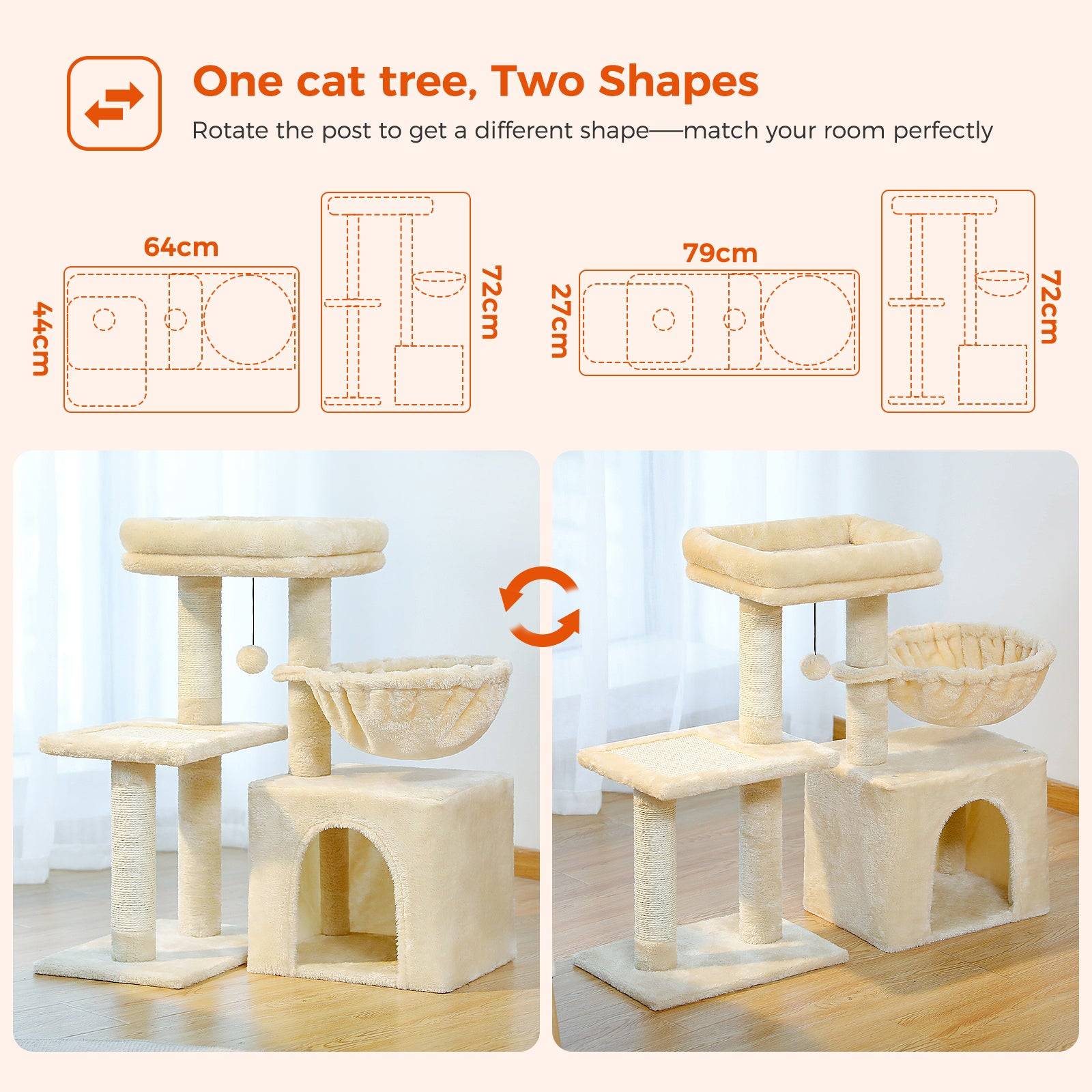 Petit Arbre à Chat 72 cm avec Hamac Gris PAWZ Road - Image 6