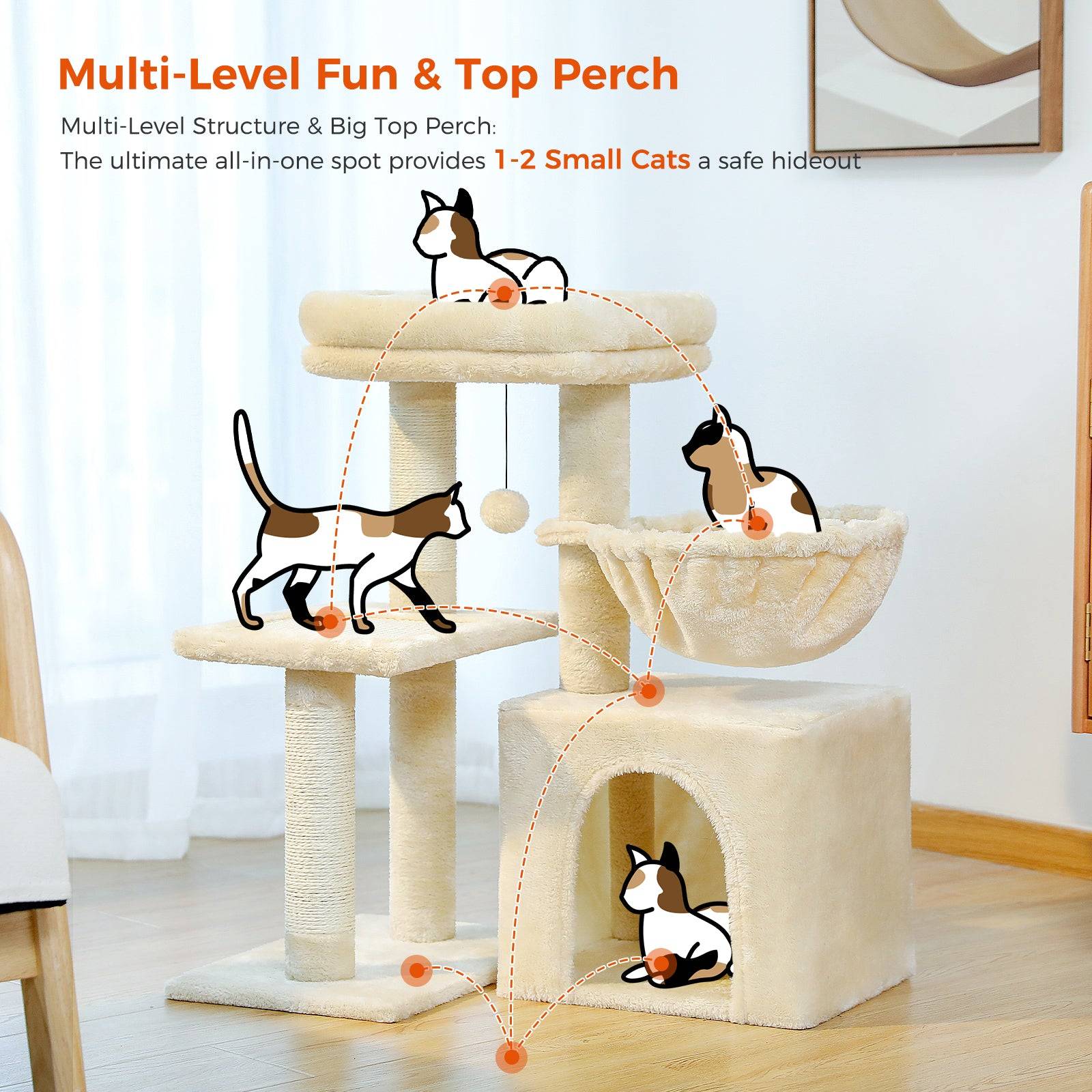Petit Arbre à Chat 72 cm avec Hamac Gris PAWZ Road - Image 9