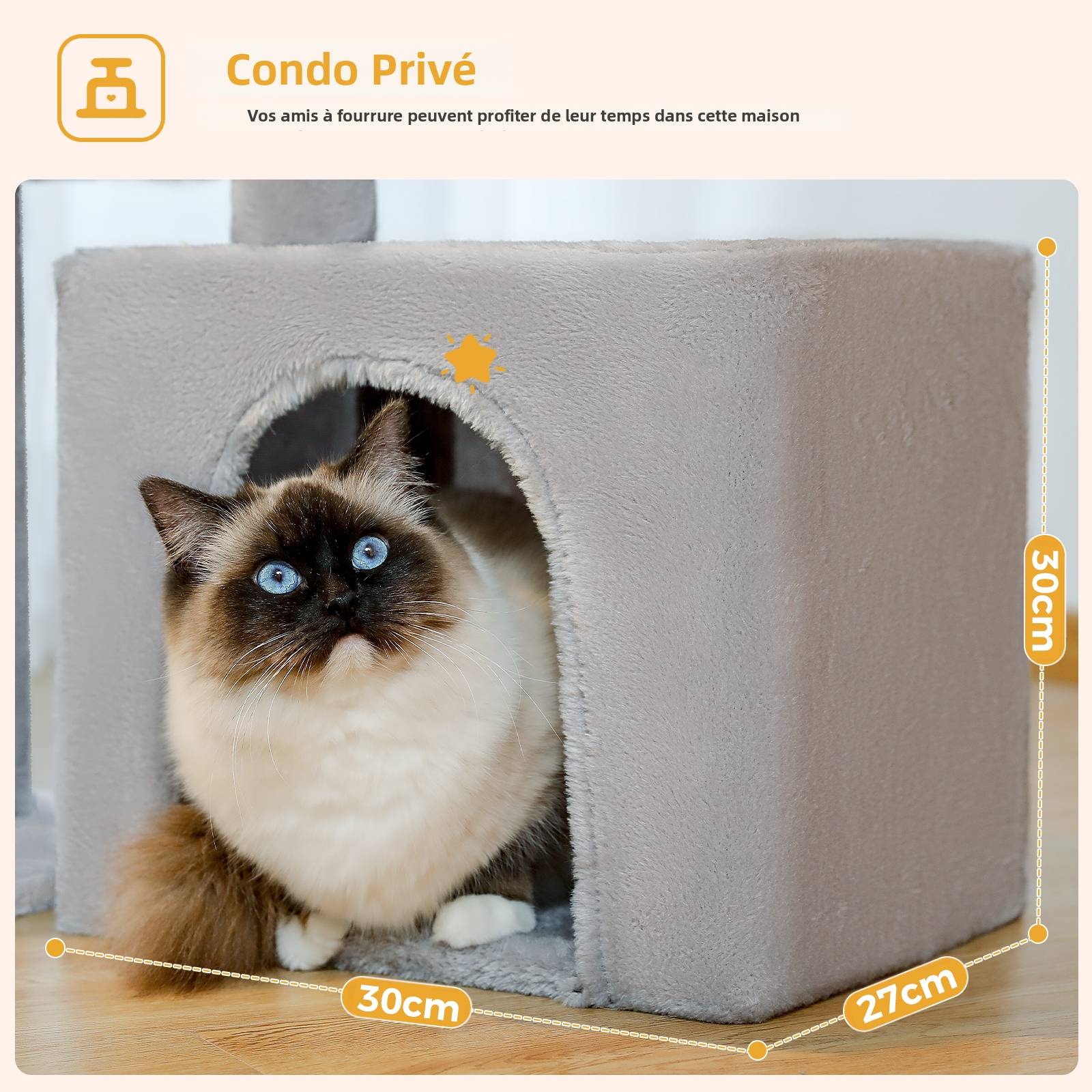 Petit Arbre à Chat 72 cm avec Hamac Gris PAWZ Road - Image 3