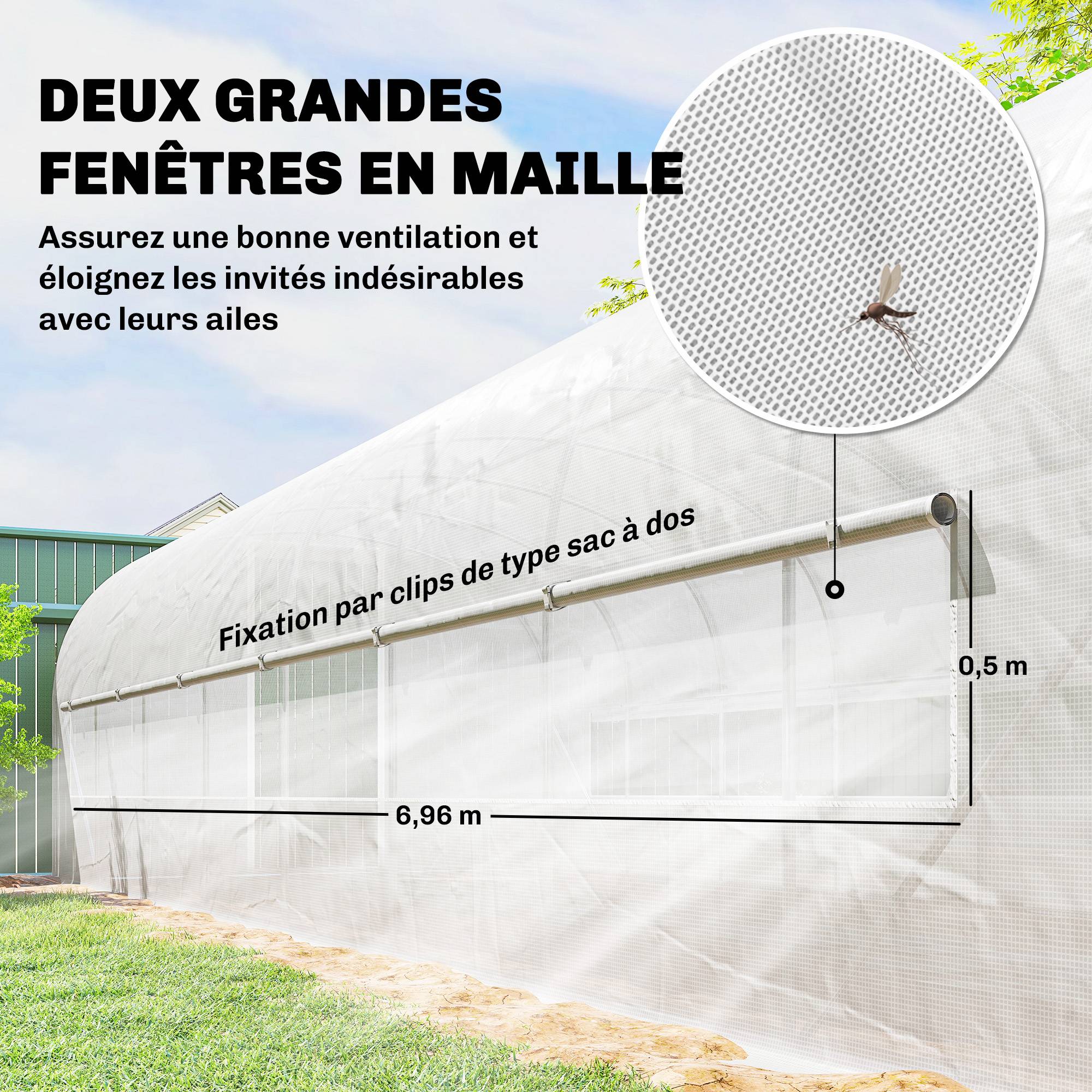 Serre Tunnel de Jardin 24 m², Acier Galvanisé, Portes et 2 Grandes Fenêtres, Bâche PE - Image 8
