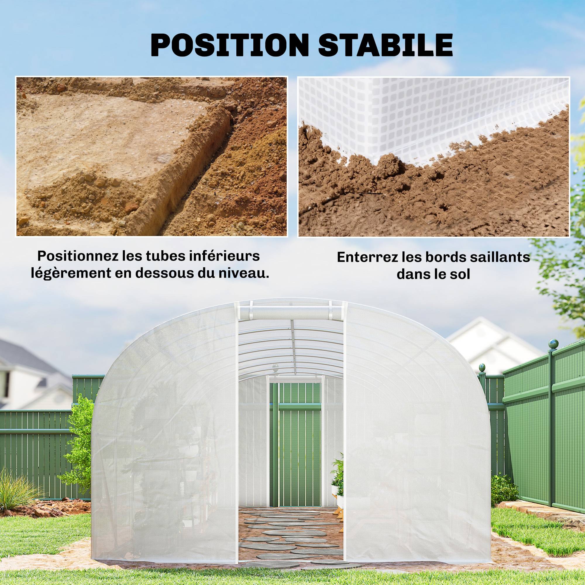 Serre Tunnel de Jardin 24 m², Acier Galvanisé, Portes et 2 Grandes Fenêtres, Bâche PE - Image 10