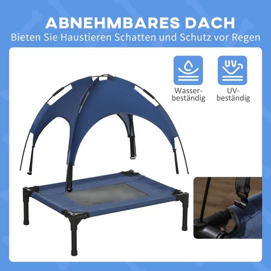Lit de chien surélevé extérieur 61 x 46 x 62 cm métal et tissu oxford bleu foncé - PANGIVO - Image 5