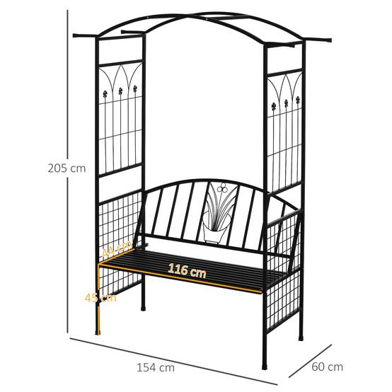 Arche de plantation avec banc Arche de treillis métallique Noir 154x60x205 cm pour jardin et terrasse - Image 3