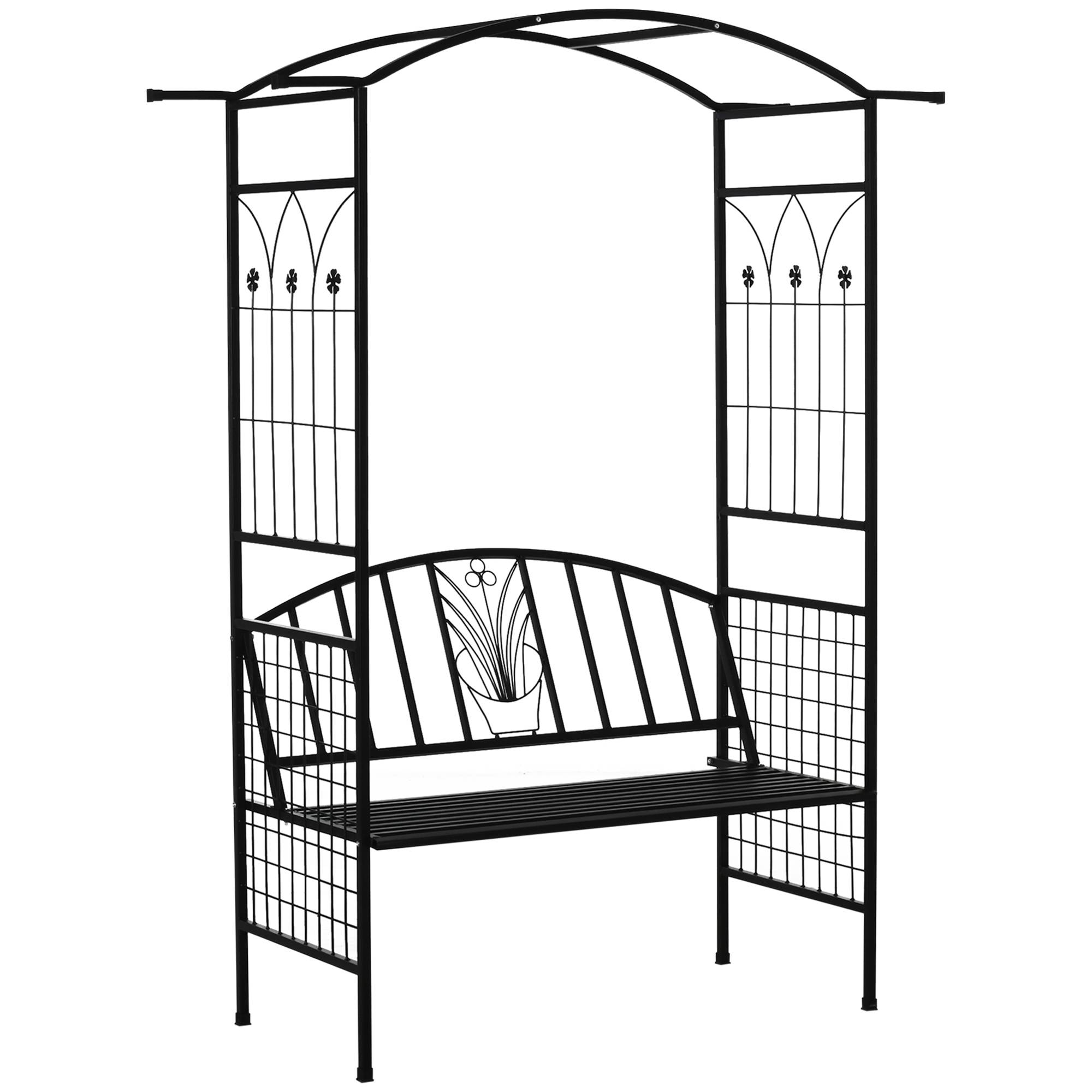 Arche de plantation avec banc Arche de treillis métallique Noir 154x60x205 cm pour jardin et terrasse