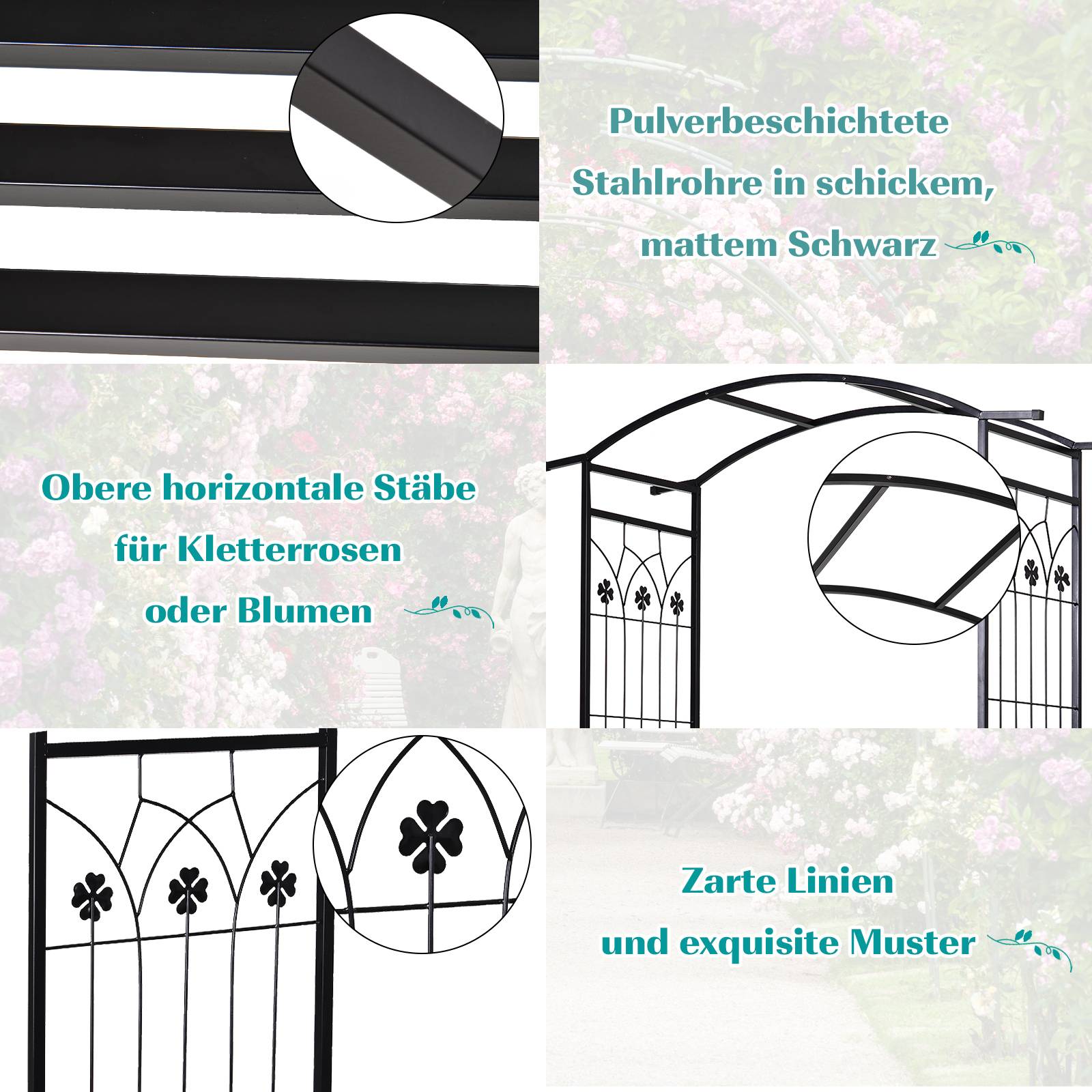 Arche de plantation avec banc Arche de treillis métallique Noir 154x60x205 cm pour jardin et terrasse - Image 4