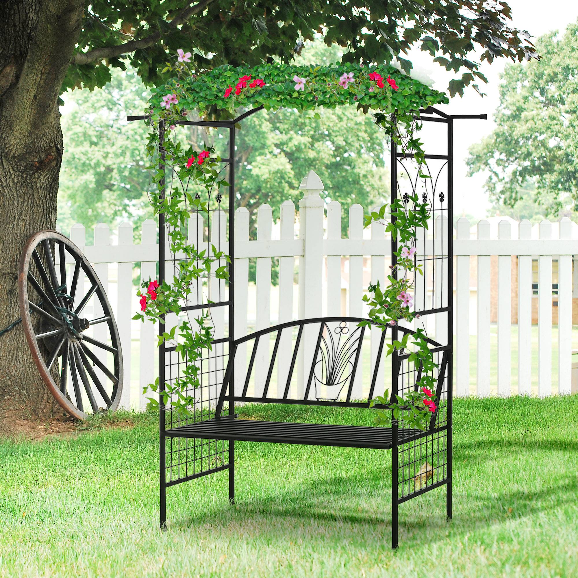 Arche de plantation avec banc Arche de treillis métallique Noir 154x60x205 cm pour jardin et terrasse - Image 2
