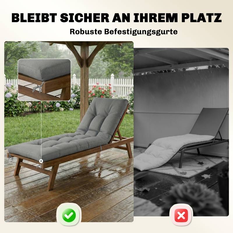 Coussin bain de soleil Polyester pour transat extérieur déperlant 198x65x13cm Gris clair - ComfortXL Outdoor Living - Image 7