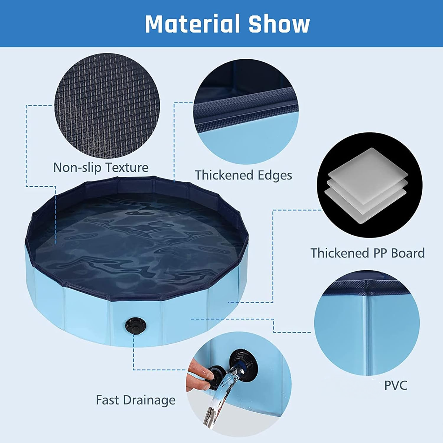 Piscine pour chien，Baignoire pliable  de compagnie, piscine extérieure pliable pour chiens, chats, enfants, antidérapante, bleue, 80 x 20 cm-Lytech - Image 3