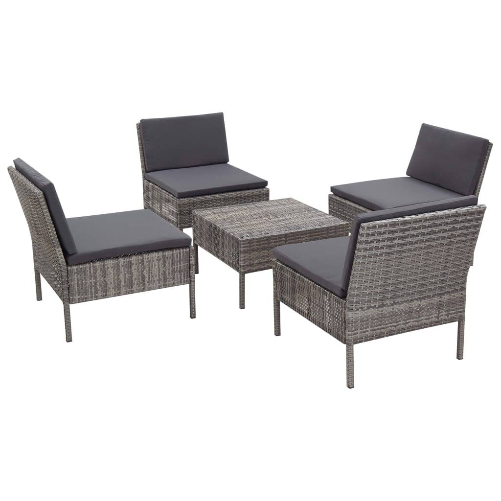 Vidaxl - Salon de jardin 5 pcs avec coussins résine tressée gris vidaXL 48946 - Image 9