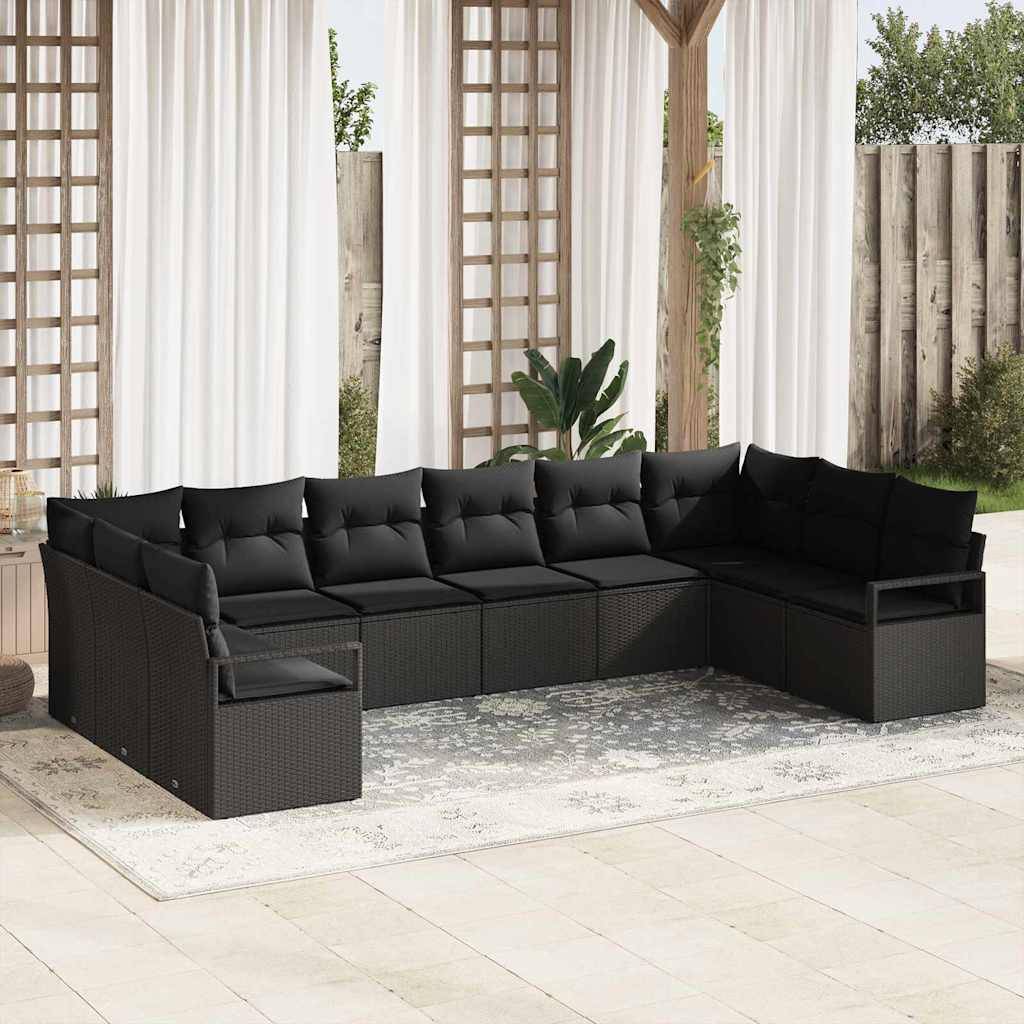 Set Canapés Extérieur 10 pcs Polyrotin avec Sac Rangement et Coussins Confort Noir Classique – ComfortXL Outdoor Living - Image 1