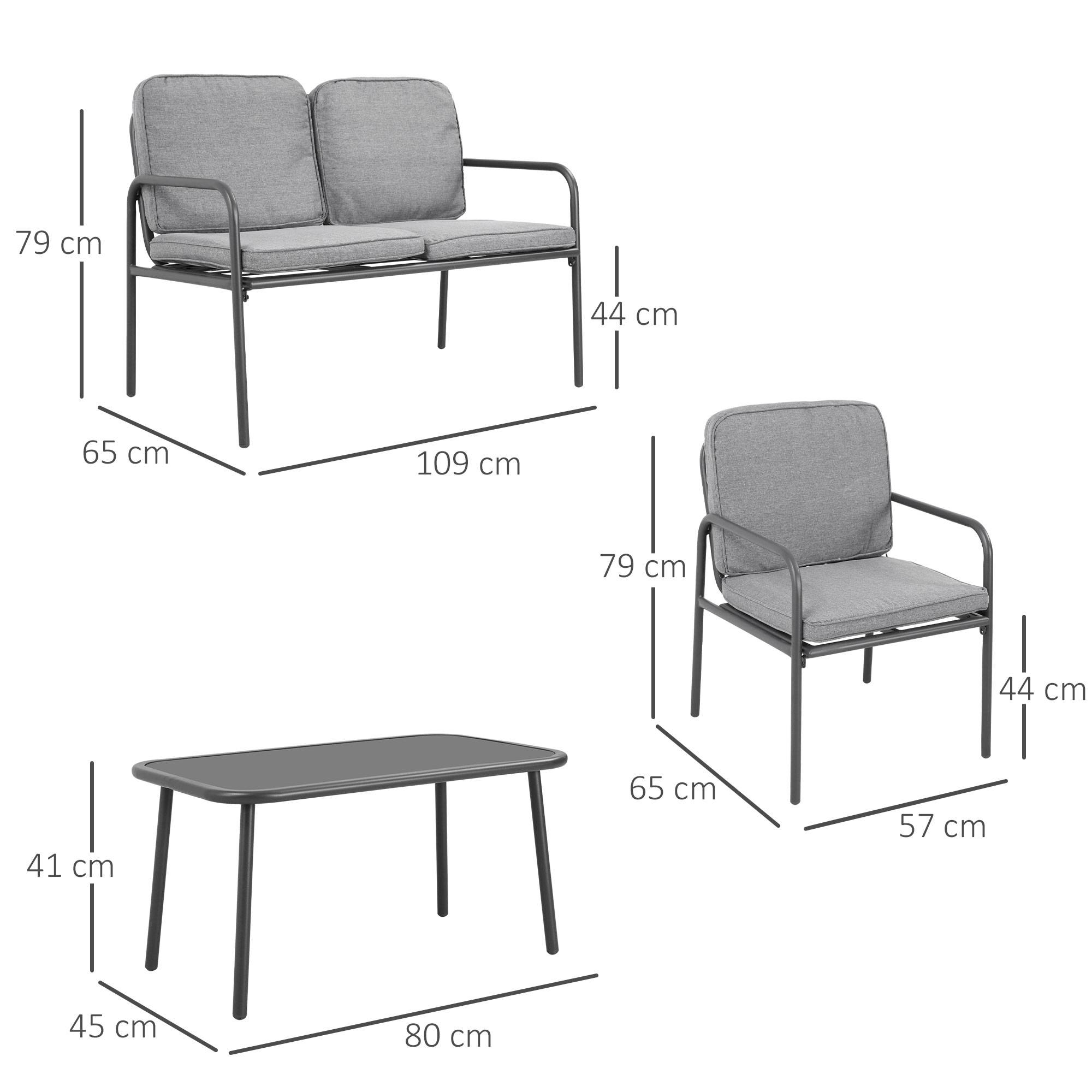 Outsunny - Ensemble salon de jardin 4 places 4 pièces - 8 coussins déhoussables inclus - métal époxy polyester gris - Outsunny - Image 3