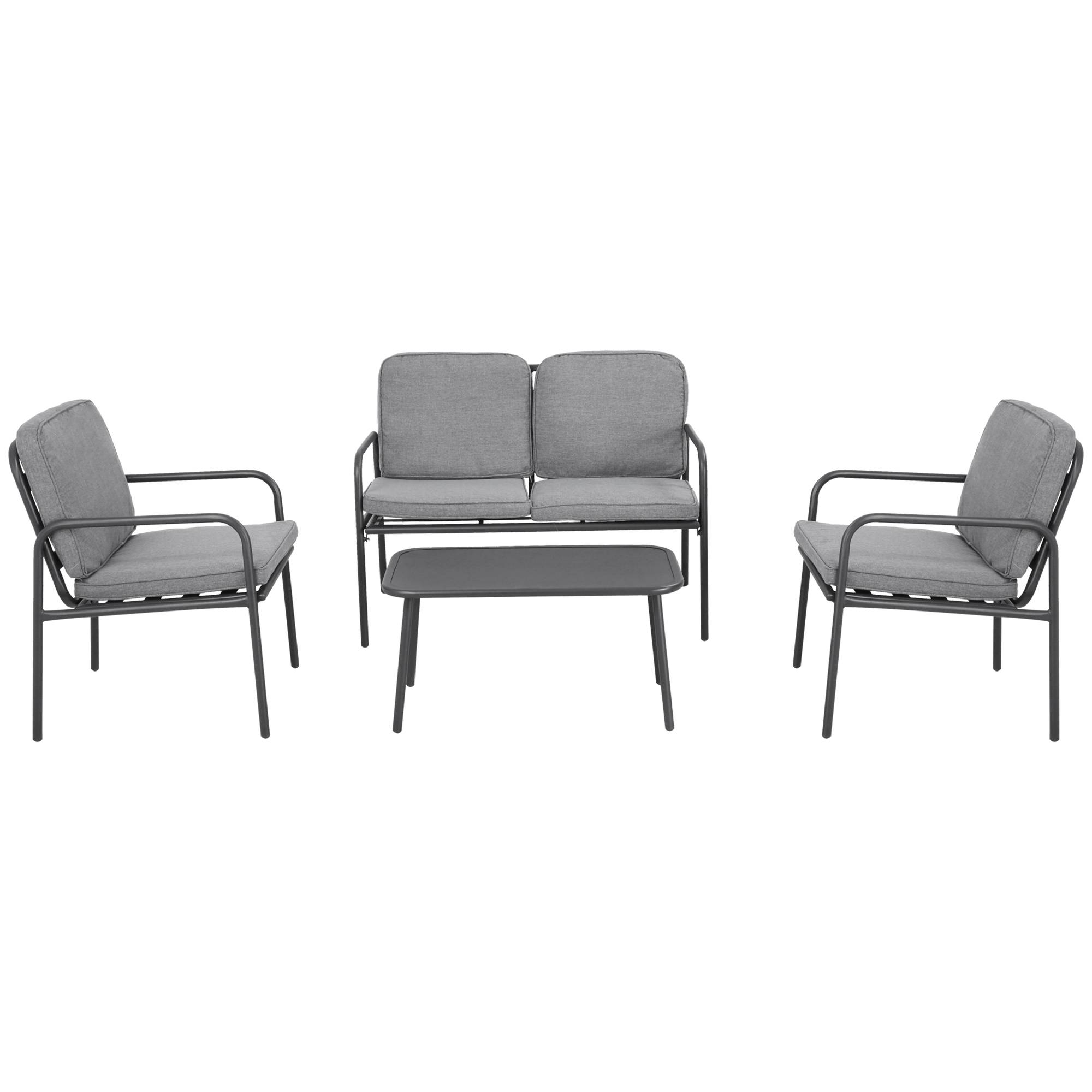 Outsunny - Ensemble salon de jardin 4 places 4 pièces - 8 coussins déhoussables inclus - métal époxy polyester gris - Outsunny - Image 1