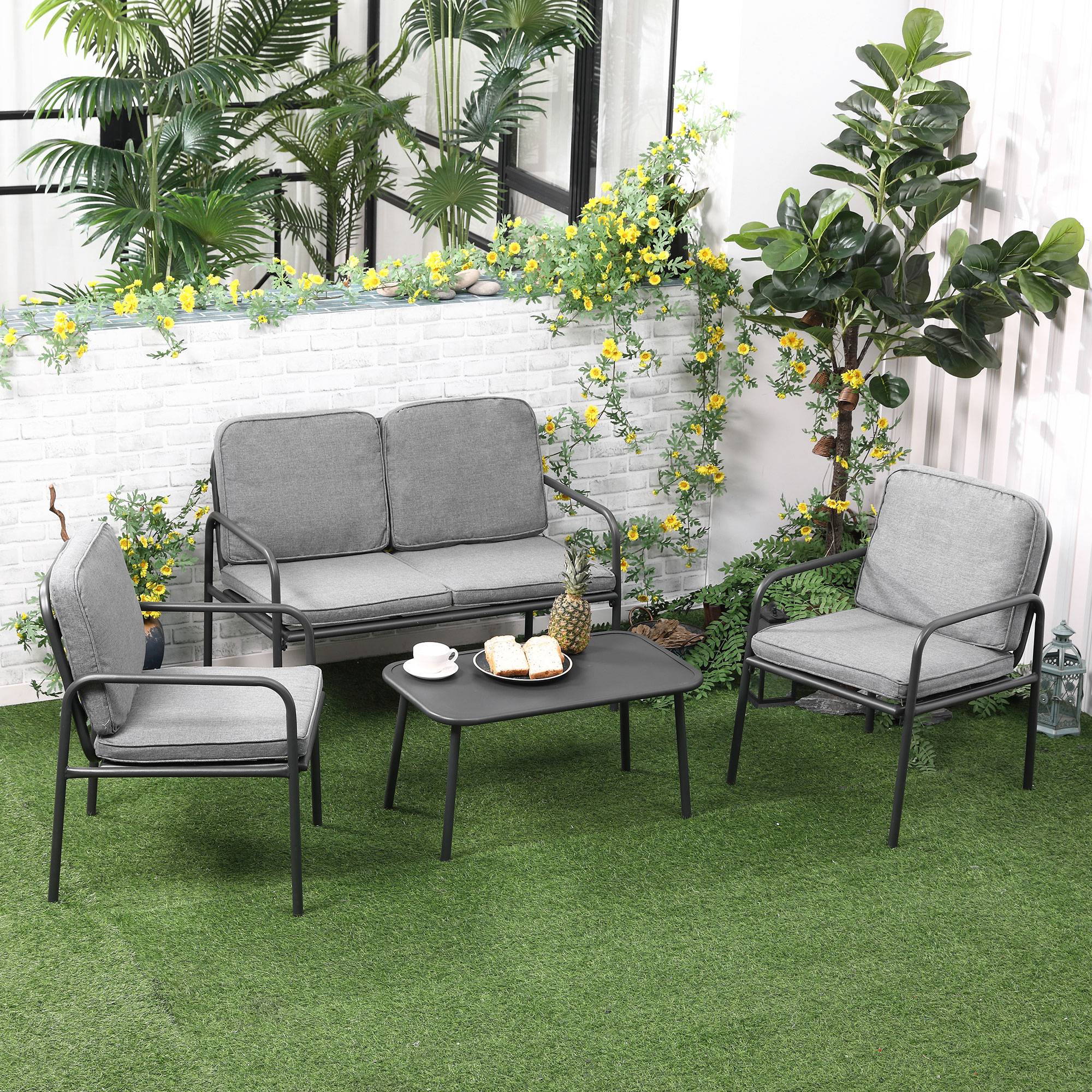 Outsunny - Ensemble salon de jardin 4 places 4 pièces - 8 coussins déhoussables inclus - métal époxy polyester gris - Outsunny - Image 2