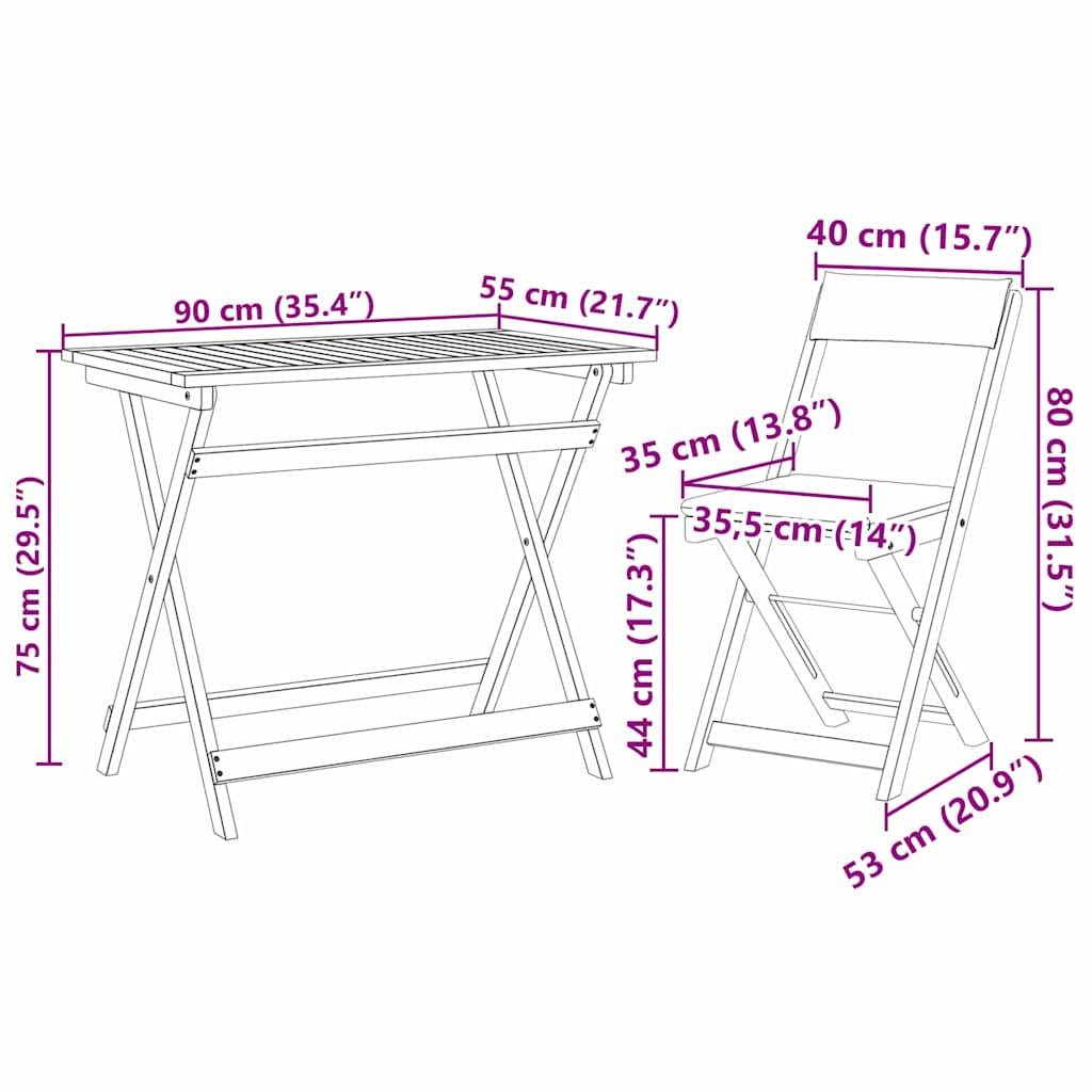 Vidaxl - Ensemble bistrot 5 pcs Huile Naturelle Bois d'Acacia Massif vidaXL 4105505 - Image 3
