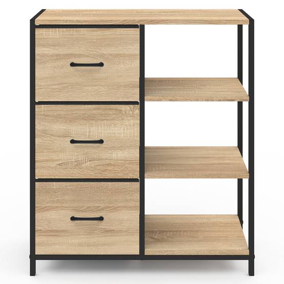 Buffet d'appoint 3 tiroirs et étagères 70 cm UTAH design industriel - Image 3