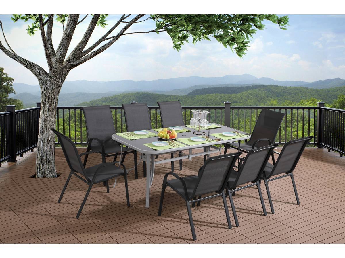 Habitat Et Jardin - Table Et Chaises De Jardin En Textilène "cordoba + Porto" 8 Personnes Gris Foncé -habitat Et Jardin - Image 2