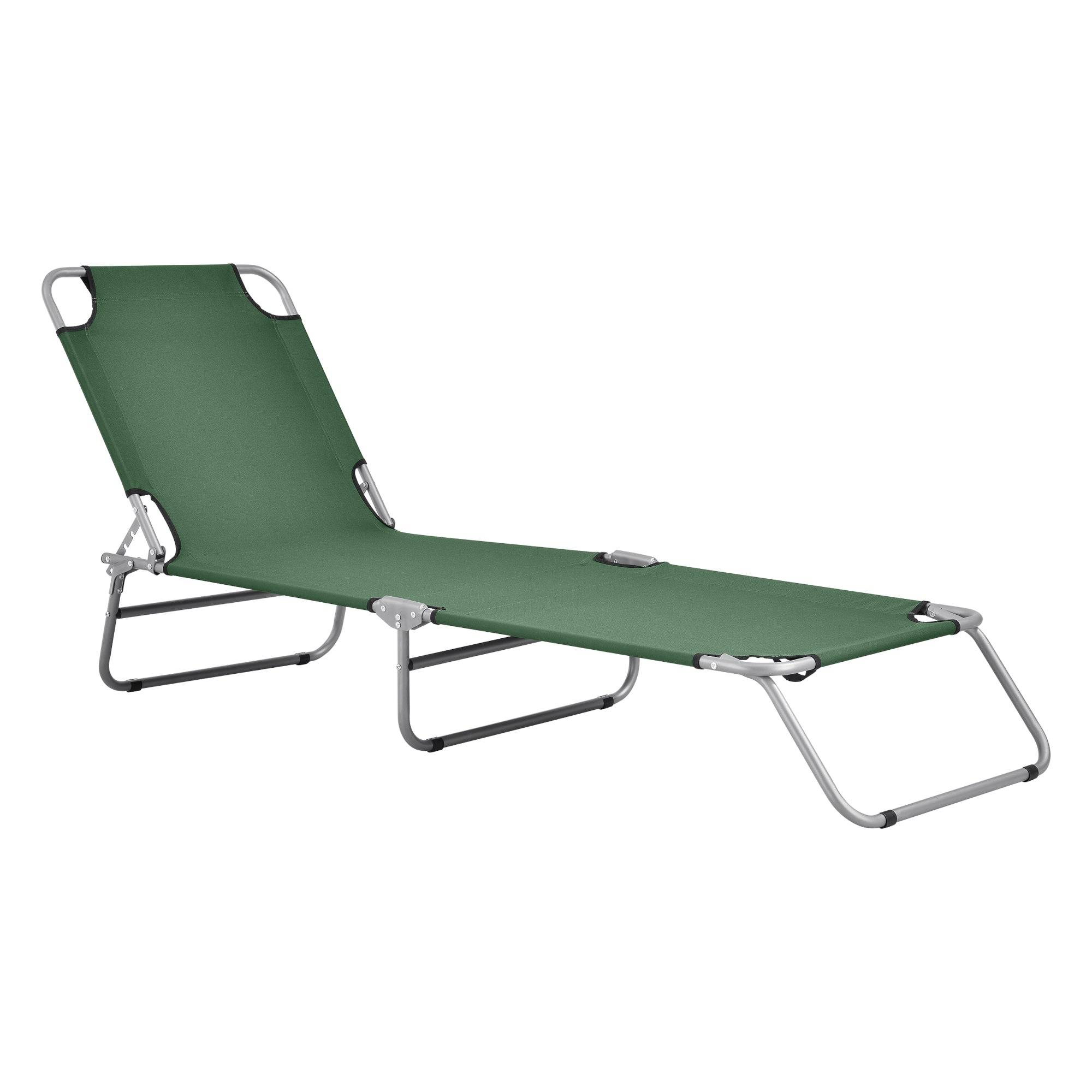 Helloshop26 - Transat bain de soleil inclinable acier polyester argenté mat vert foncé - Image 1