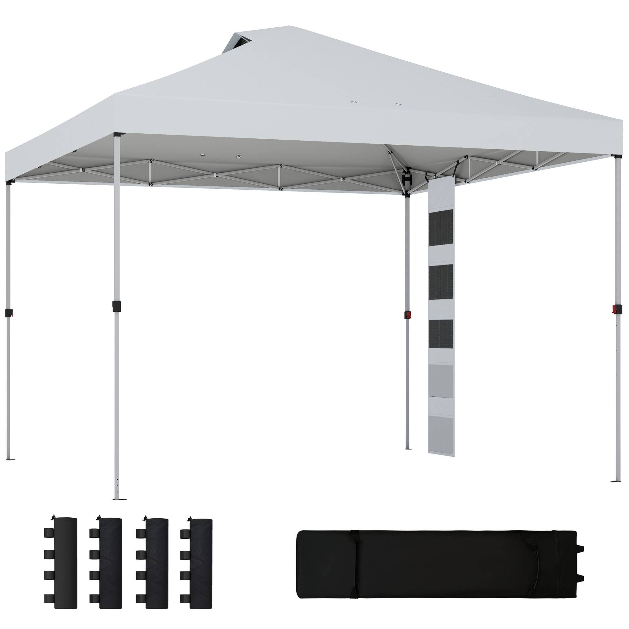 Tonnelle pliante 3x3 m avec poches de rangement et sacs de lestage, structure métal toile Oxford blanche, abri extérieur jardin - Image 1
