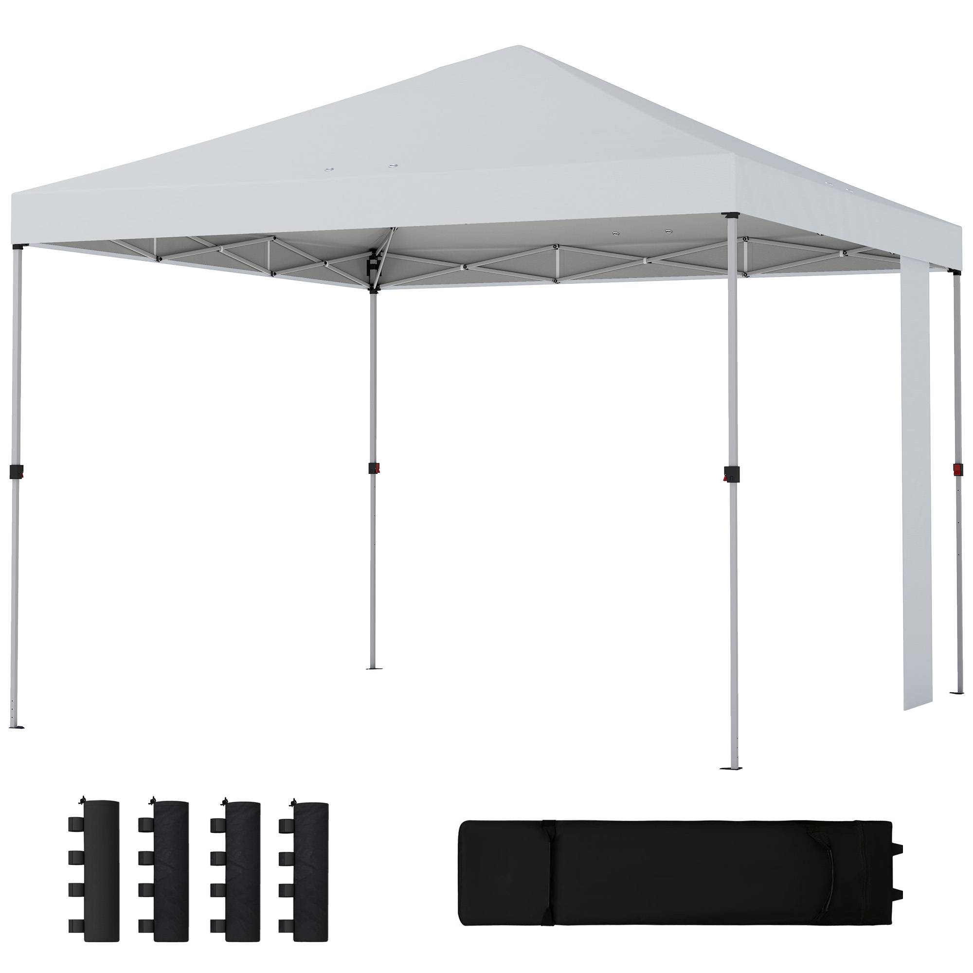 Tonnelle pliante 3x3 m avec poches de rangement et sacs de lestage, structure métal toile Oxford blanche, abri extérieur jardin - Image 2