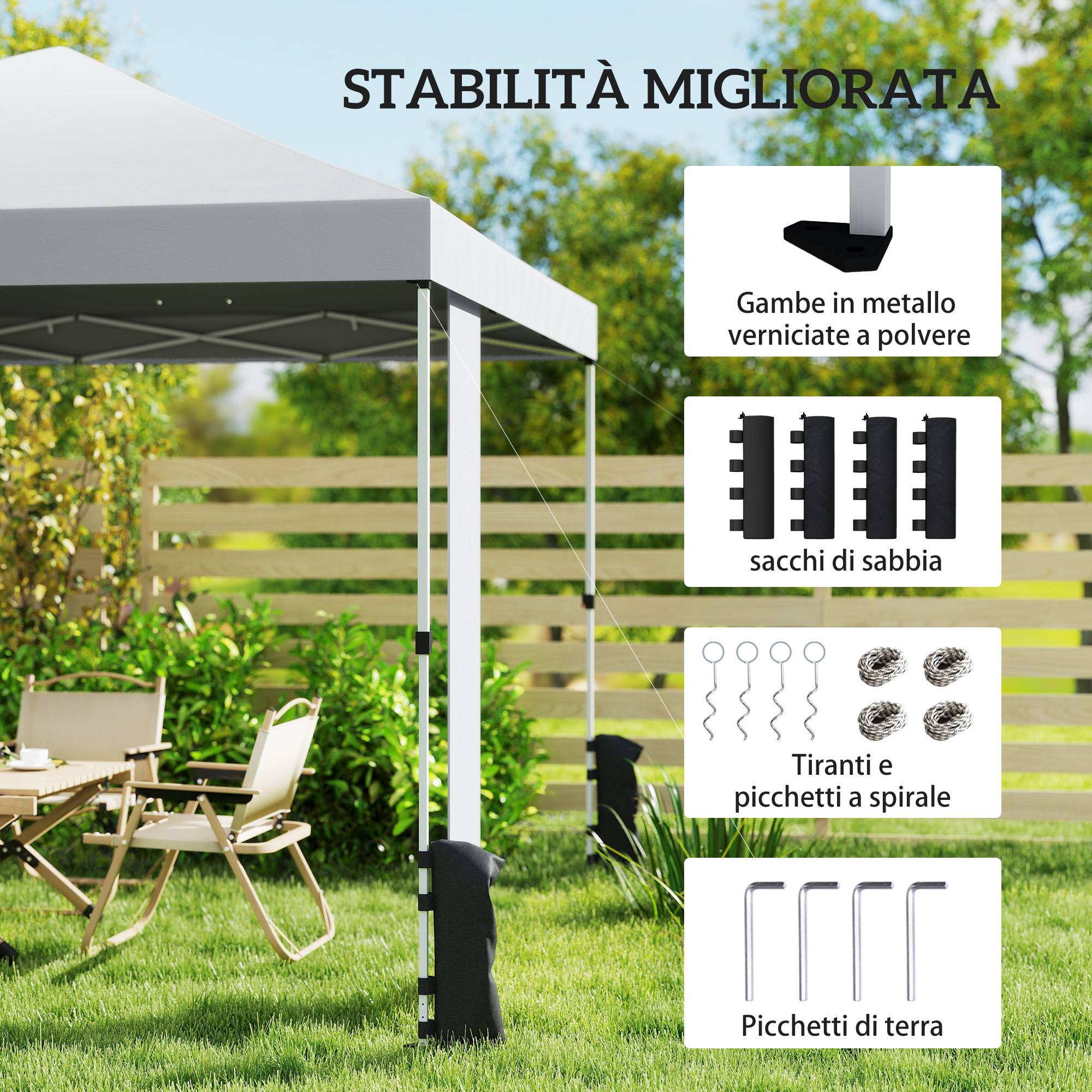 Tonnelle pliante 3x3 m avec poches de rangement et sacs de lestage, structure métal toile Oxford blanche, abri extérieur jardin - Image 9