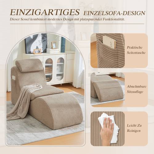 Fauteuil de loisirs moderne au design unique et ergonomique, fabriqué en mousse à compression haute résilience, Coussin d'assise amovible et poche - Image 6