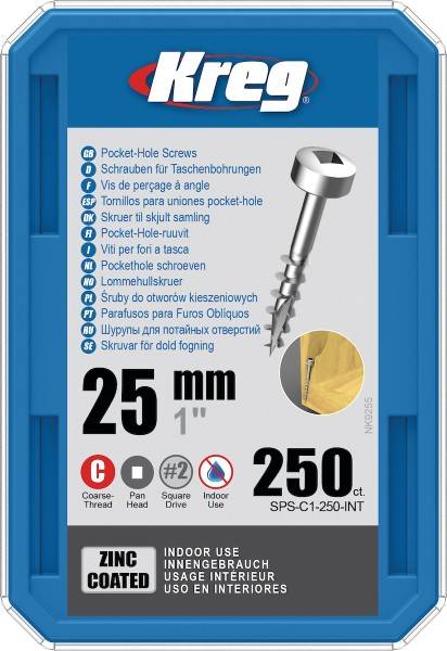 Vis à trous de poche Kreg 25 mm Revêtu de Zinc Pan-Head, Filetage épai - KREG - SPS-C1-250