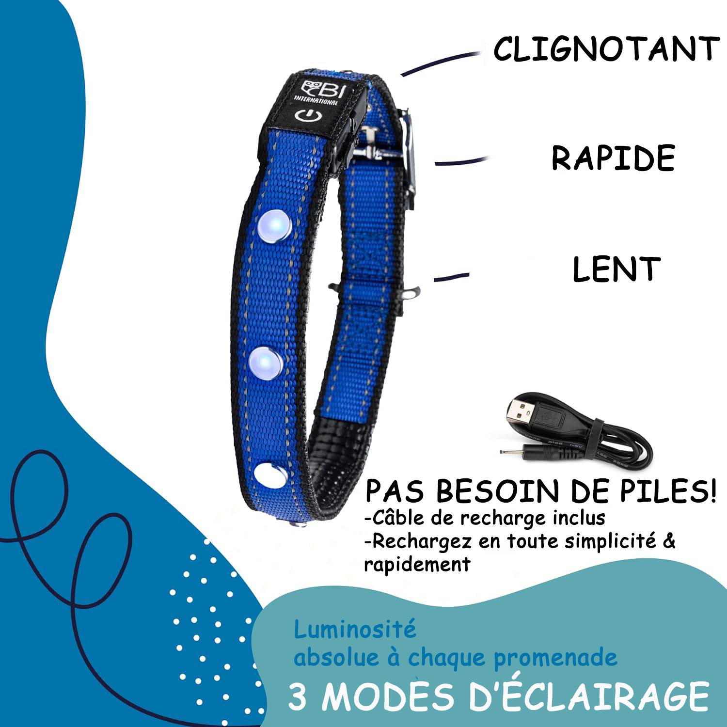 Bi International - Collier Lumineux pour Chien - Rechargeable par USB - Nylon renforcé - Haute Qualité, Stabilité & Sécurité (noir, S) - BI International - Image 3