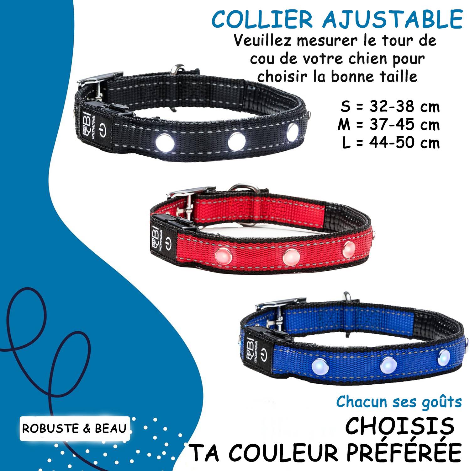 Bi International - Collier Lumineux pour Chien - Rechargeable par USB - Nylon renforcé - Haute Qualité, Stabilité & Sécurité (noir, S) - BI International - Image 4