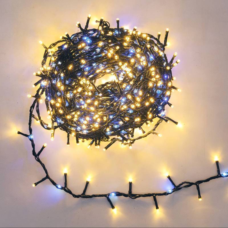 Lotti - Guirlande BOA défilant 30m 1660 LED  bi-colore blanc chaud et froid avec contrôleur 7 modes IP44 câble vert