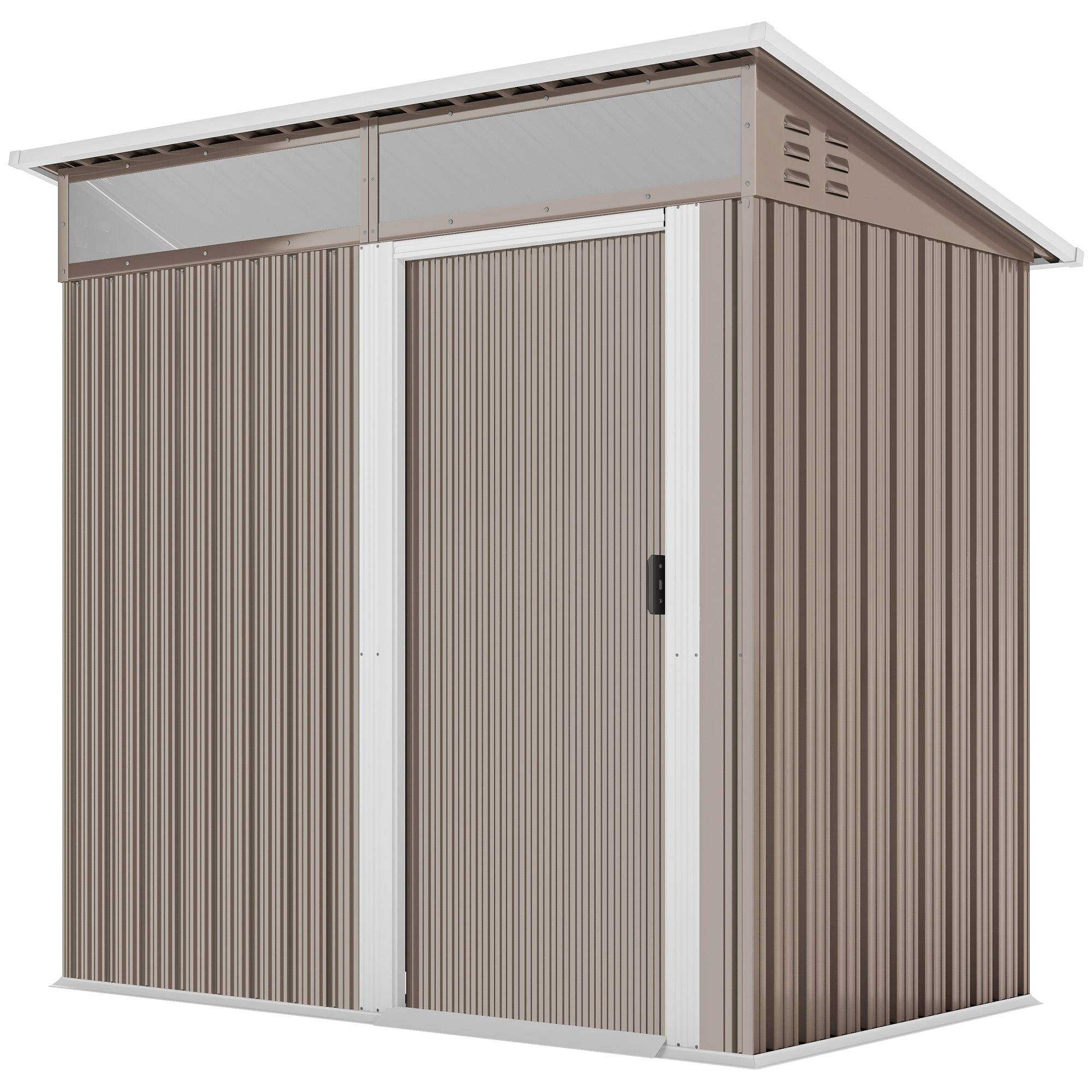 Abri de jardin en métal avec porte coulissante, fenêtres et ventilation pour le rangement extérieur 195 x 122 x 159/182 cm Marron - Image 2