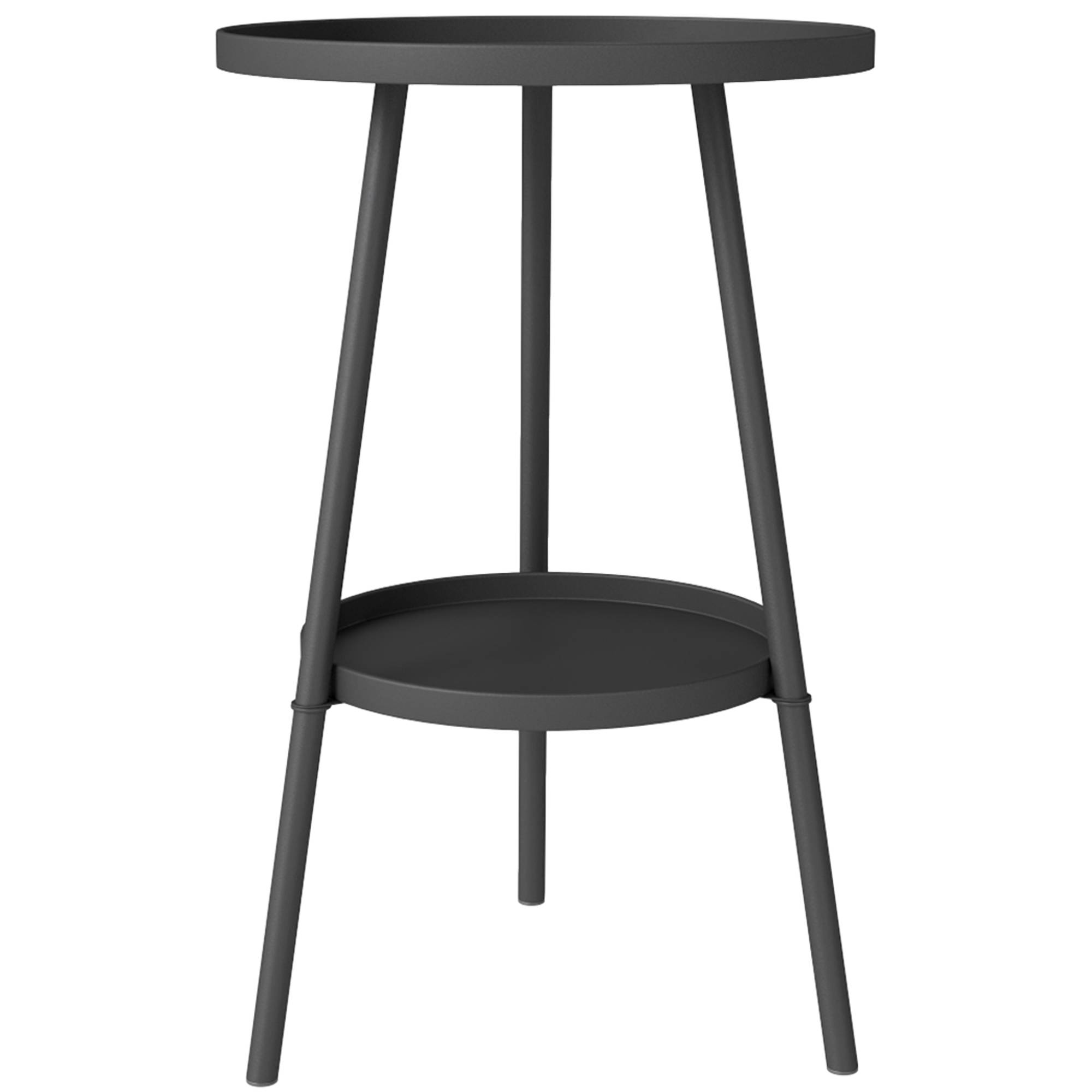 Table de jardin ronde 2 niveaux avec bords surélevés et plateau inférieur, extérieur intérieur Ø32x51 cm noir - Image 2