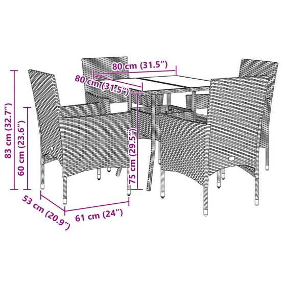Ensemble de 5 pcs table de jardin et chaises avec coussins - mobilier de jardin noir rotin acacia-JU2627 - Image 7
