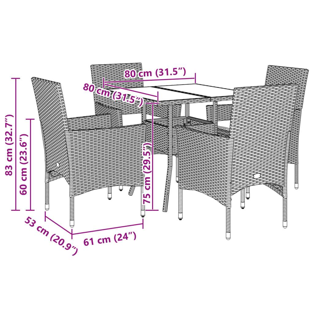 Ensemble de 5 pcs table de jardin et chaises avec coussins - mobilier de jardin noir rotin acacia-JU2627 - Image 7