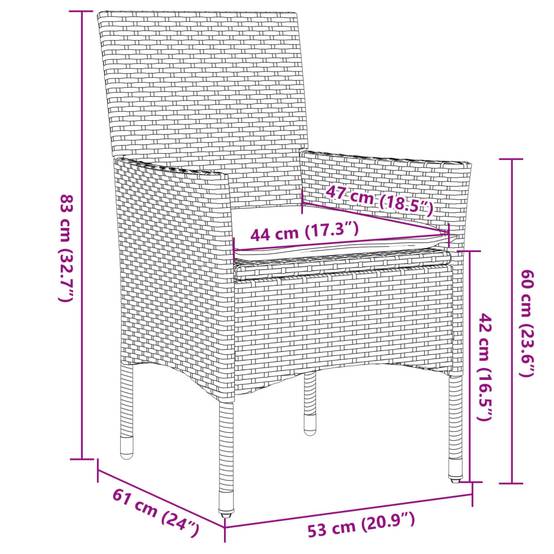 Ensemble de 5 pcs table de jardin et chaises avec coussins - mobilier de jardin noir rotin acacia-JU2627 - Image 8