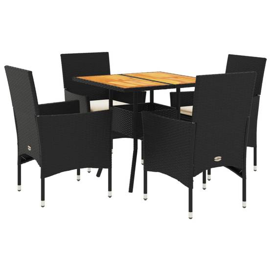 Ensemble de 5 pcs table de jardin et chaises avec coussins - mobilier de jardin noir rotin acacia-JU2627 - Image 1
