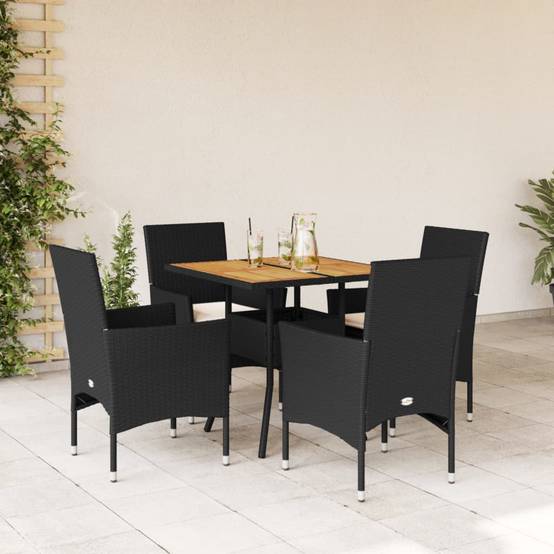 Ensemble de 5 pcs table de jardin et chaises avec coussins - mobilier de jardin noir rotin acacia-JU2627 - Image 2