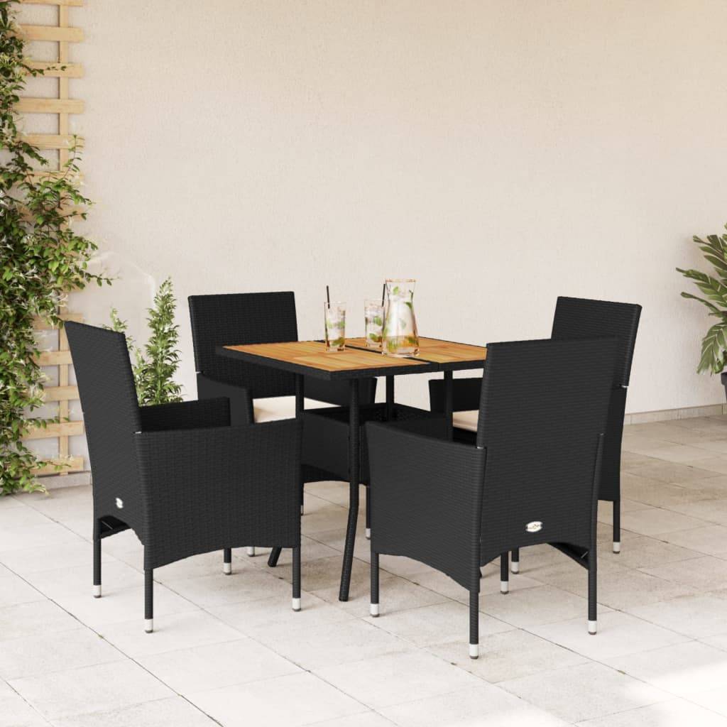Ensemble de 5 pcs table de jardin et chaises avec coussins - mobilier de jardin noir rotin acacia-JU2627 - Image 2