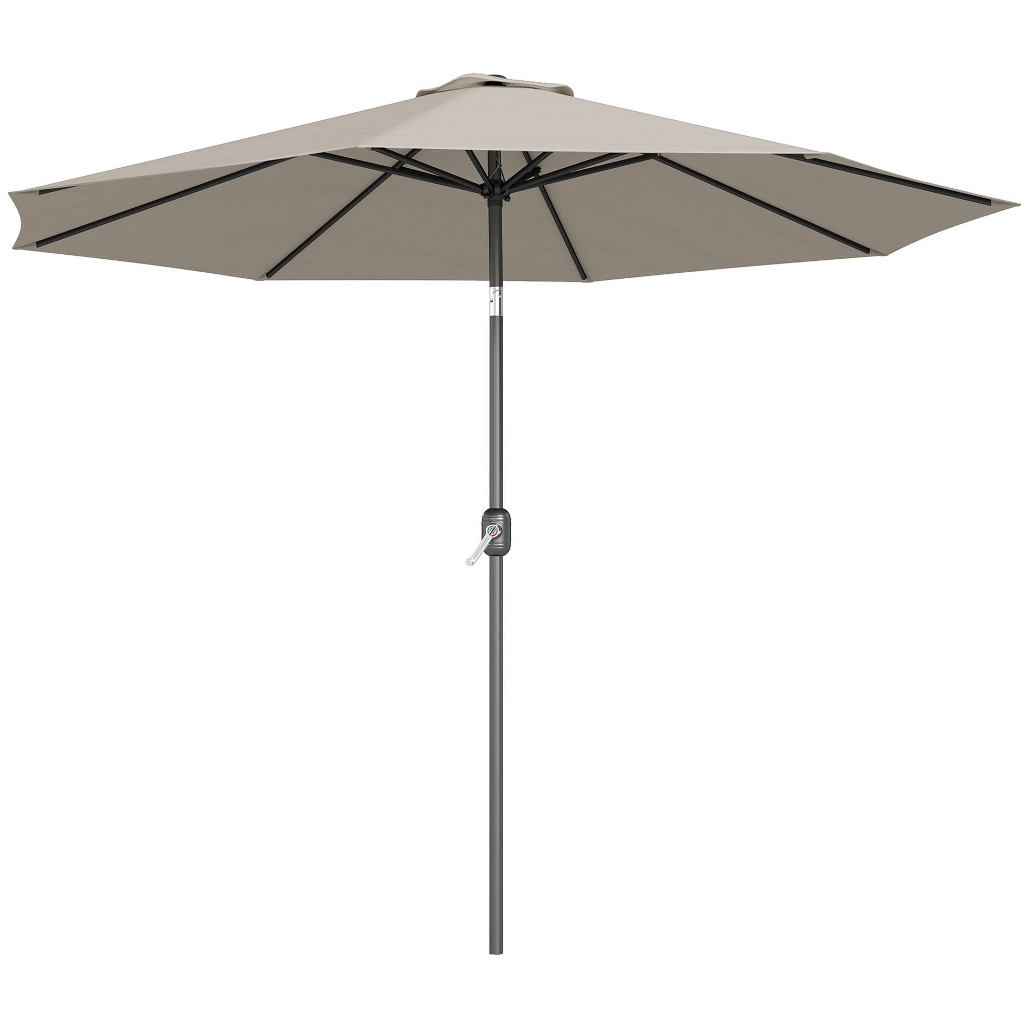 Parasol jardin Ø295x250 cm, manivelle, inclinable, mât métallique amovible, terrasse piscine patio, gris clair - Image 2