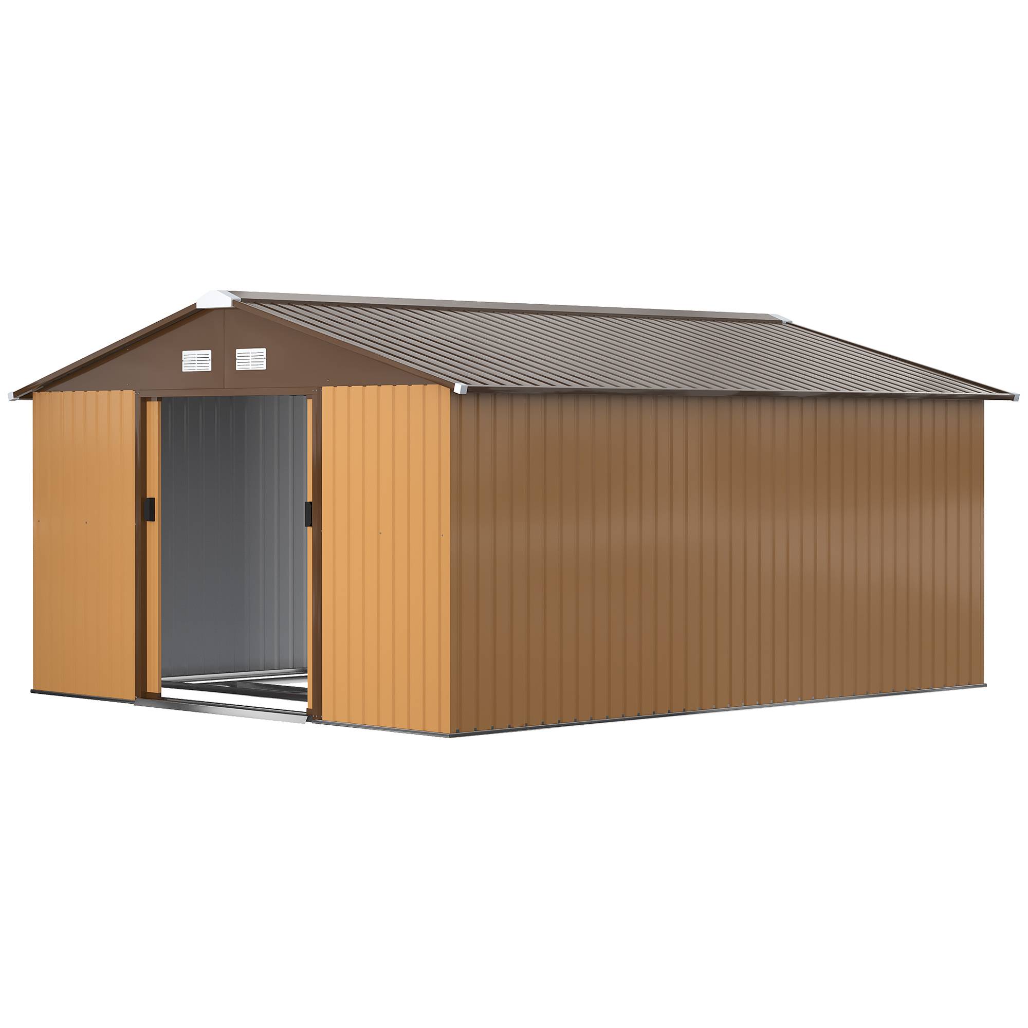 Abri de jardin étanche pour outils de jardin, avec fenêtres d'aération, portes coulissantes, en acier, jaune - Image 2