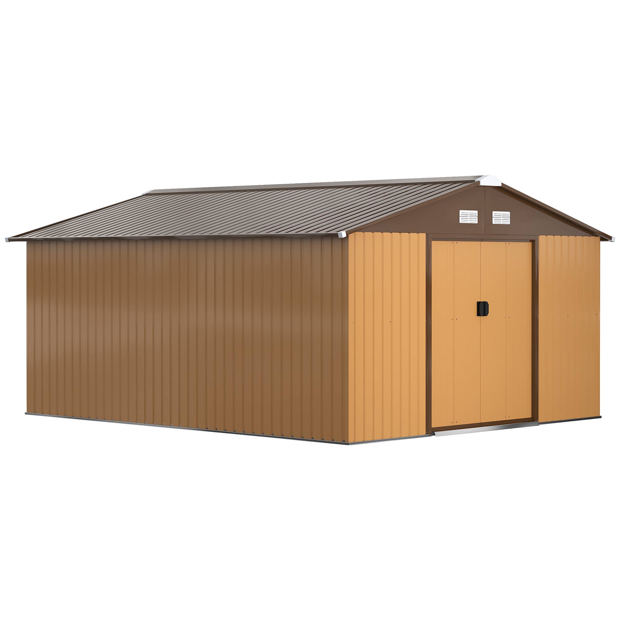 Abri de jardin étanche pour outils de jardin, avec fenêtres d'aération, portes coulissantes, en acier, jaune