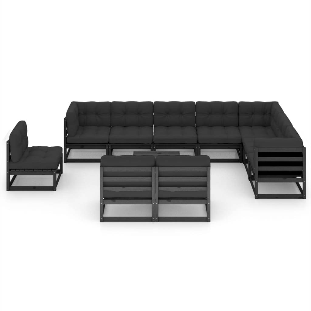 Helloshop26 - Salon de jardin meuble d'extérieur ensemble de mobilier 11 pièces avec coussins noir bois de pin massif - Image 2