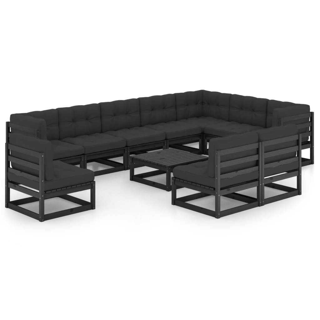 Helloshop26 - Salon de jardin meuble d'extérieur ensemble de mobilier 11 pièces avec coussins noir bois de pin massif - Image 1