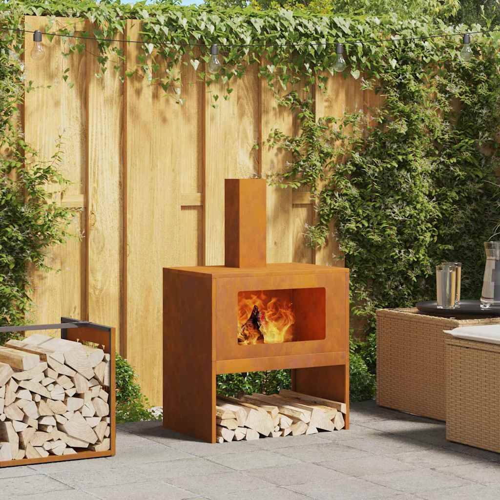 ComfortXL - Brasero avec cheminée de jardin 96cm en acier design Marron – ComfortXL Outdoor Living - Image 1