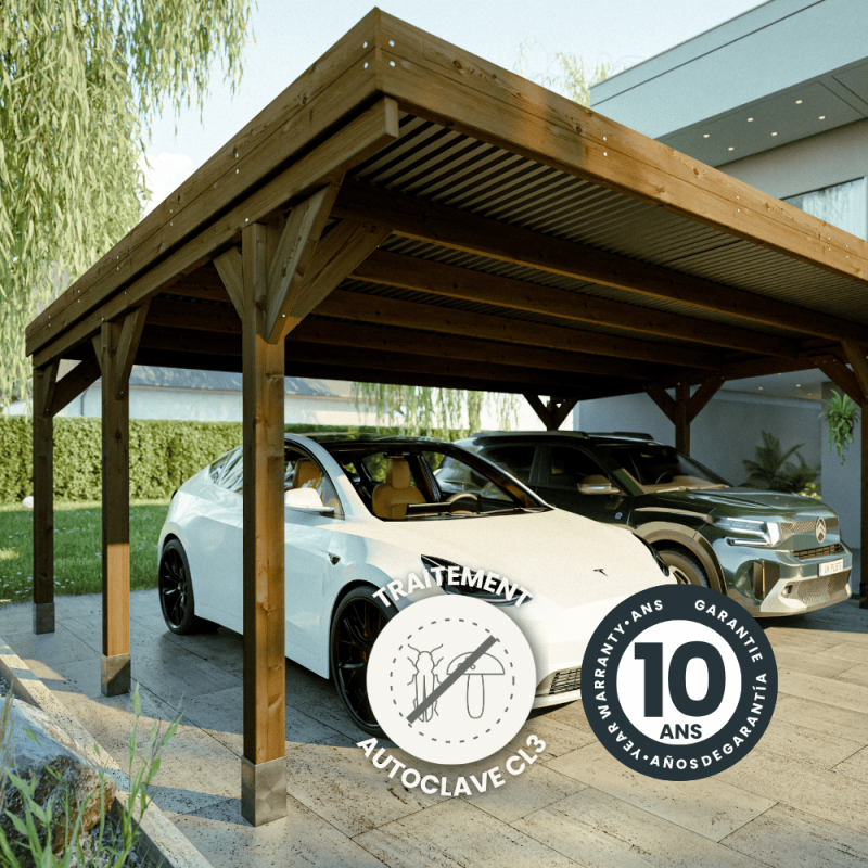 Cerland - CARPORT BOIS 2 VOITURES 30,9M² 6 POTEAUX 12x12 - Image 5