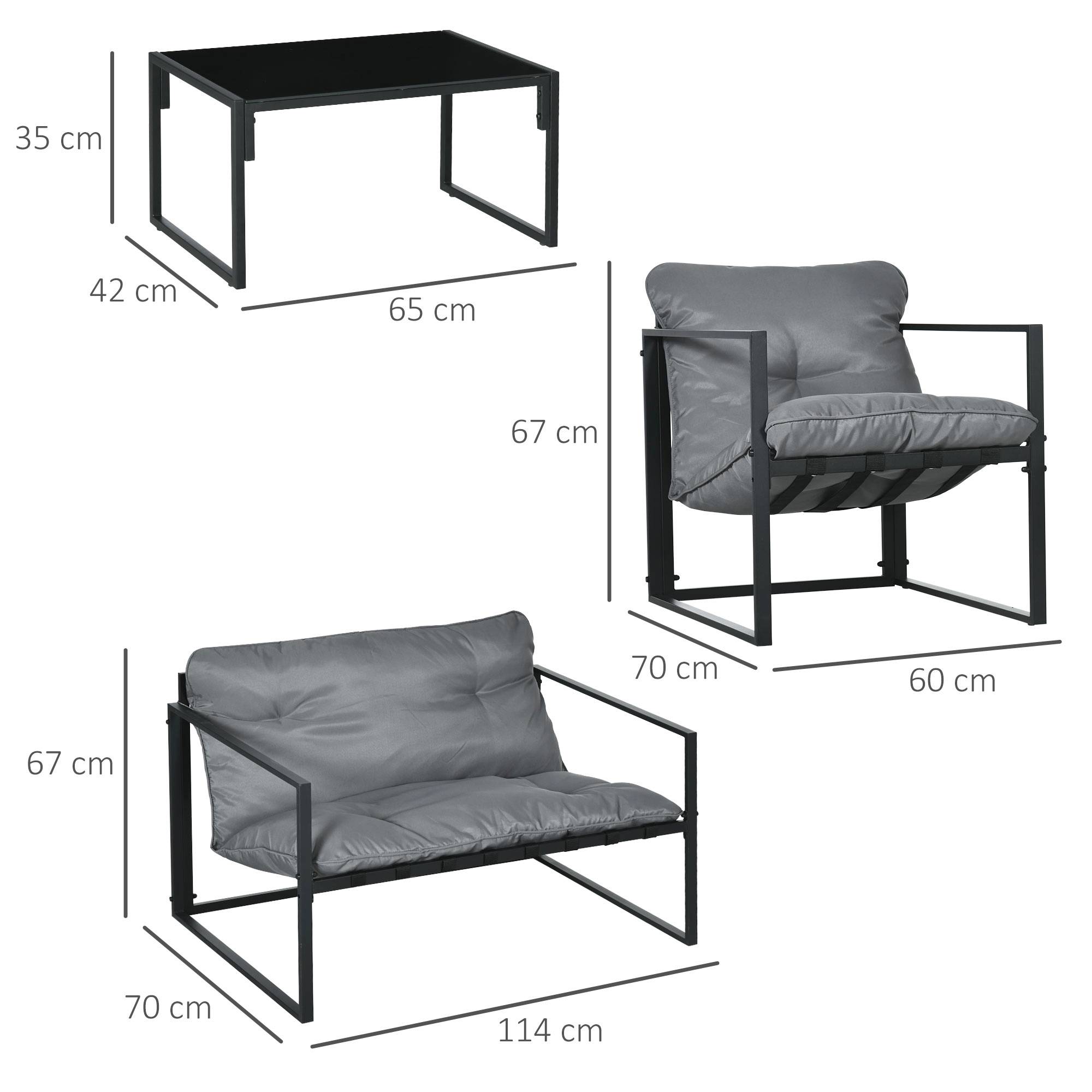 Salon de jardin 4 pièces 4 personnes avec canapé 2 places, 2 fauteuils et 1 table basse gris - Image 5