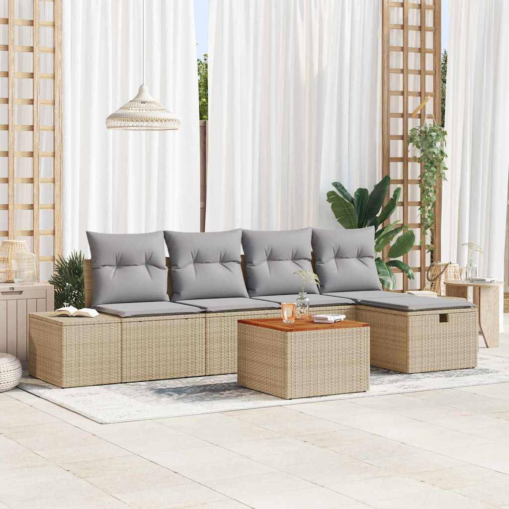 ComfortXL - Ensemble Canapé Extérieur 6 pcs en Poly Rotin avec Coffre de Rangement 5 Places Beige – ComfortXL Outdoor Living - Image 1