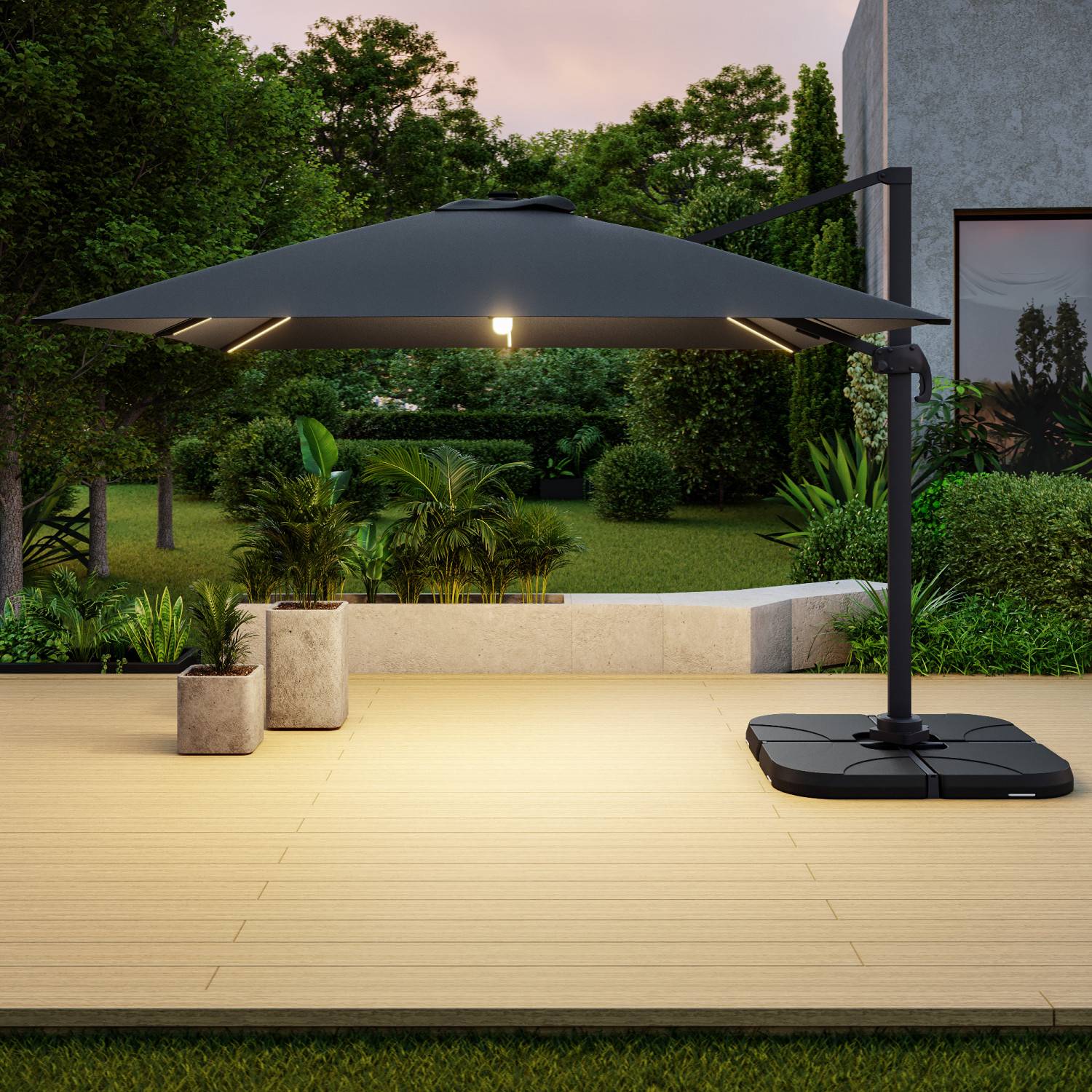 Autre - Parasol déporté LED 3x4m rectangle en aluminium + housse - rotatif 360° - Anthracite - ROME - Image 2