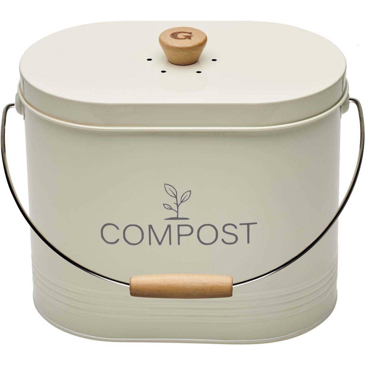 Guillouard - Composteur de cuisine ovale en métal avec filtre Crème - 7 litres - Image 1