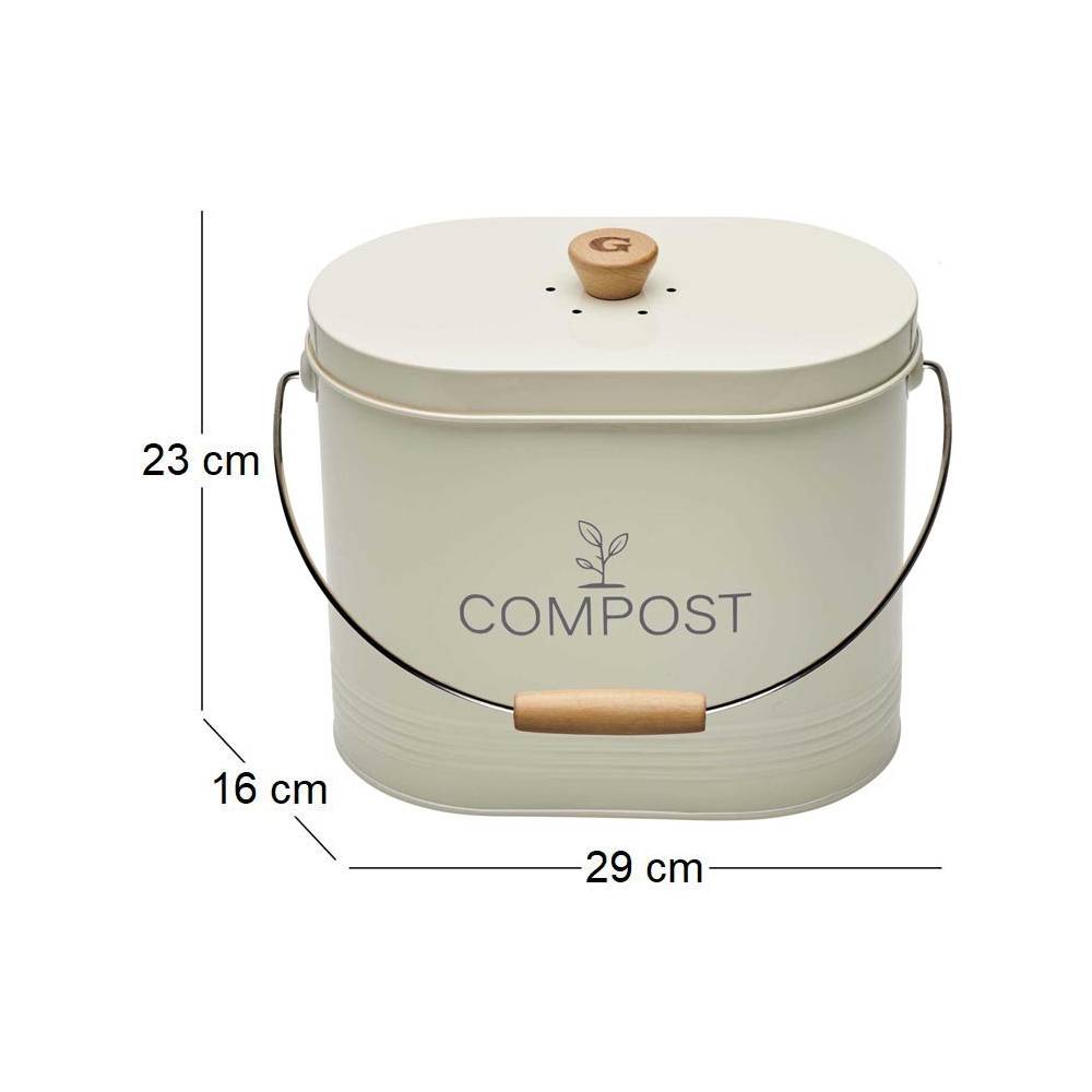 Guillouard - Composteur de cuisine ovale en métal avec filtre Crème - 7 litres - Image 3